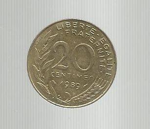 Франция 20 сентимес 1989г.
