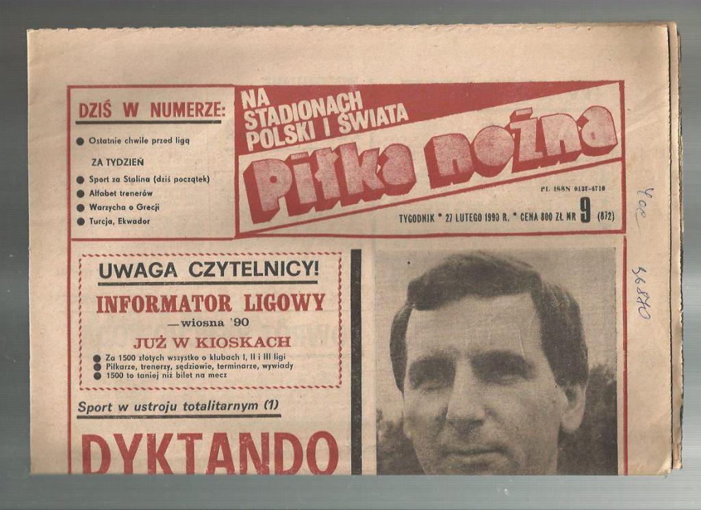 Футбольная газета Пилка ножна. №9. 1990г. Польша.