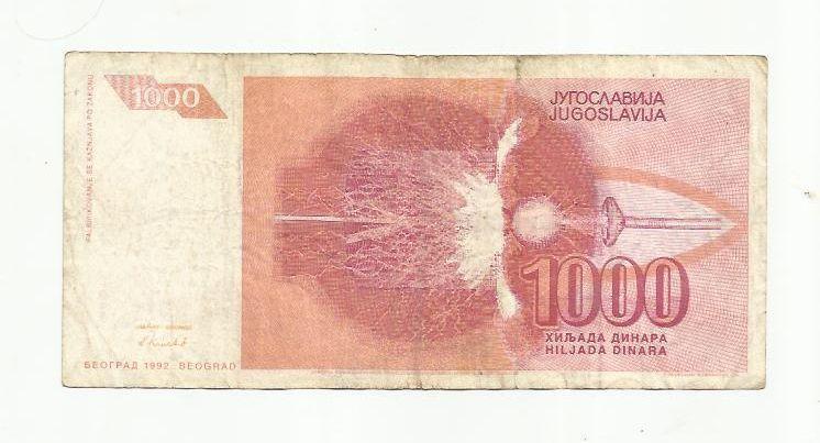 1 000 динар. Югославия. 1992. 1