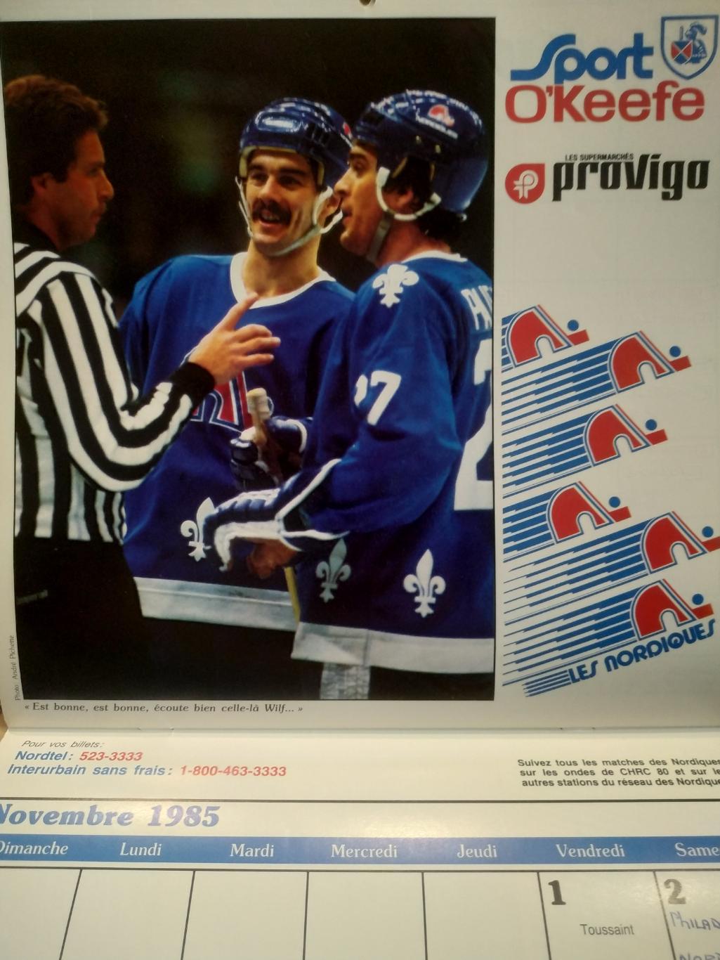 ХОККЕЙ КАЛЕНДАРЬ НХЛ КВЕБЕК НОРДИКС 1985 NHL LES NORDIQUES OFFICIAL CALENDAR 6
