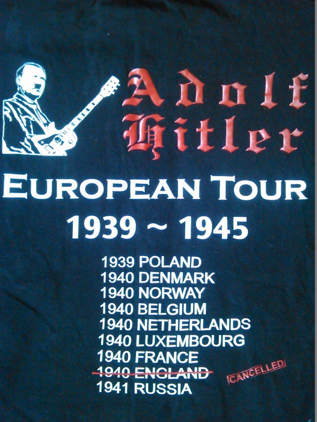 футболка с принтом Adolf Hitler European Tour. Оптом скидки до 50%! 1