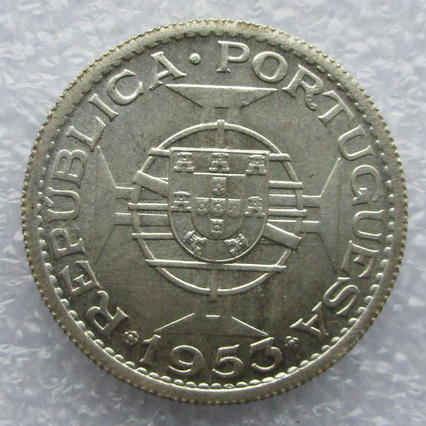 Кабо-Верде 10 эскудо 1953. Серебро. UNC. Штемпельный блеск. 1