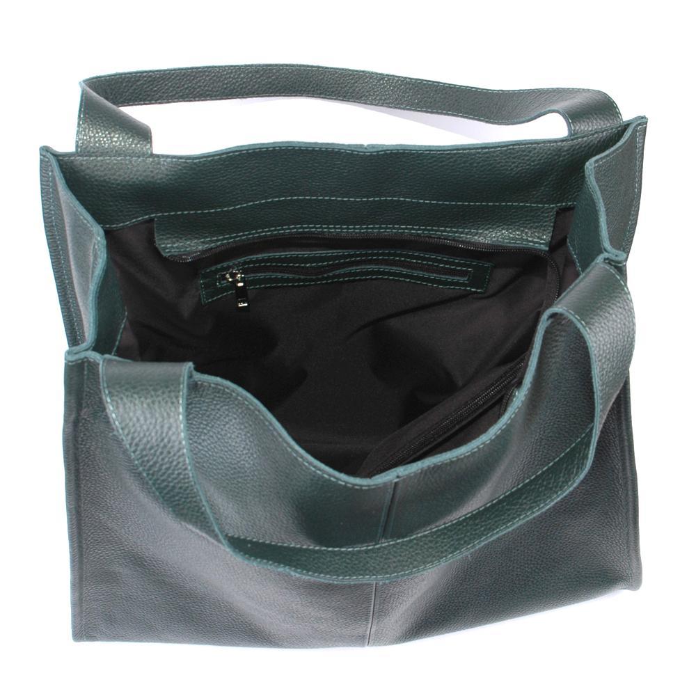 Женская кожаная сумка-шопер 12 зелёный флотар. 2