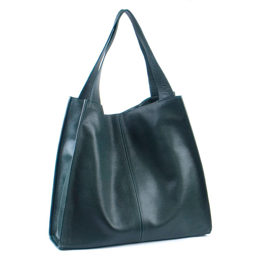 Женская кожаная сумка-шопер 12 зелёный флотар. 6