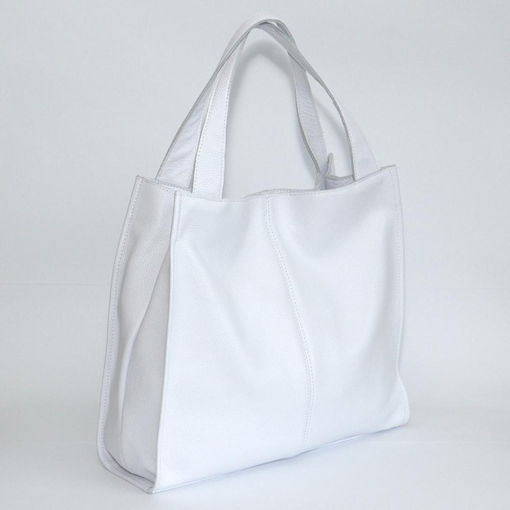 Женская кожаная сумка-шопер 12 белый флотар.