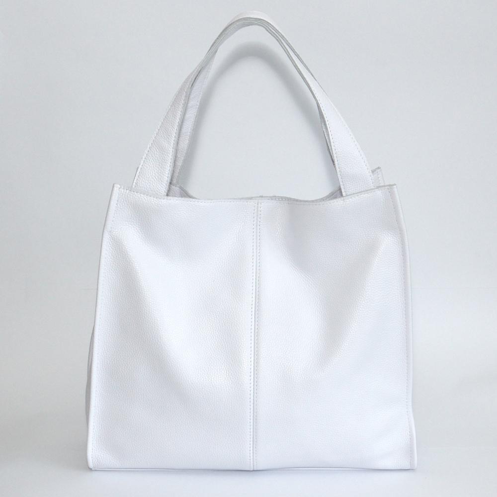 Женская кожаная сумка-шопер 12 белый флотар. 1