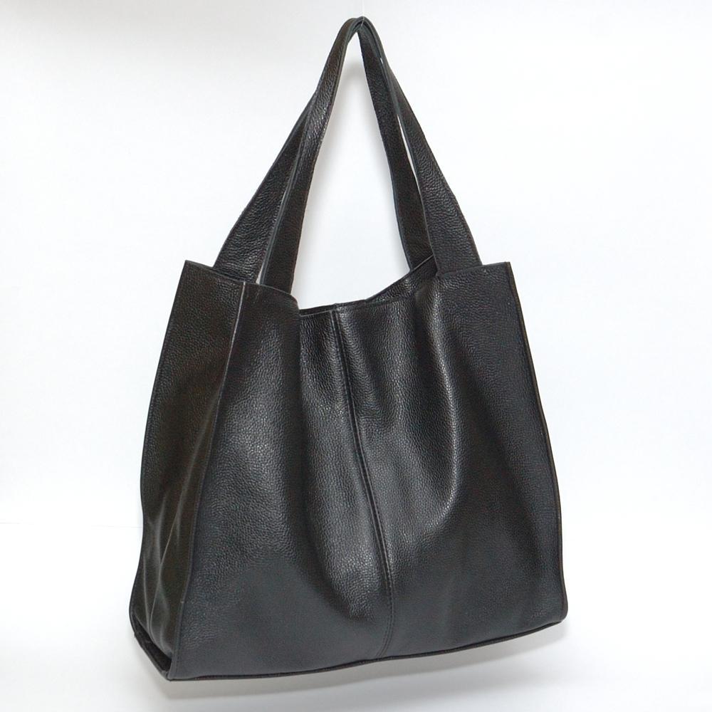 Женская кожаная сумка-шопер 12 чёрный флотар.