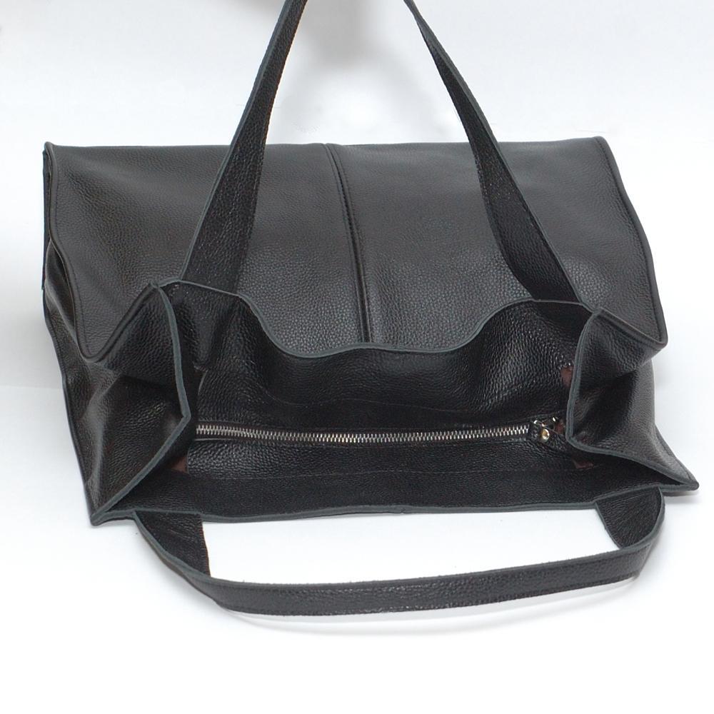 Женская кожаная сумка-шопер 12 чёрный флотар. 4
