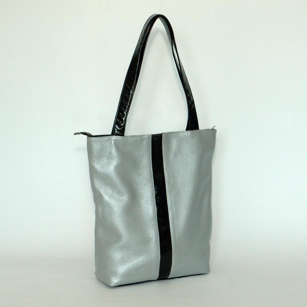Женская кожаная сумка серебро/наплак М27 4