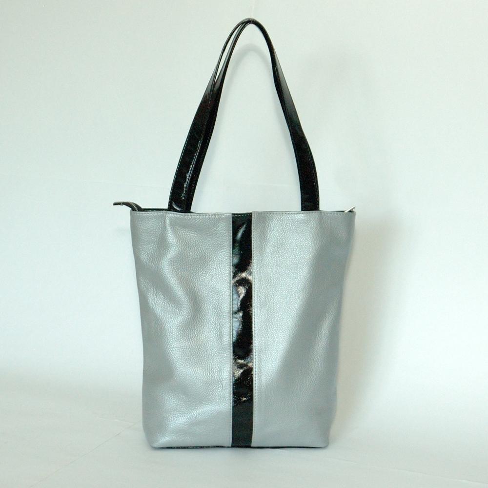 Женская кожаная сумка серебро/наплак М27 5