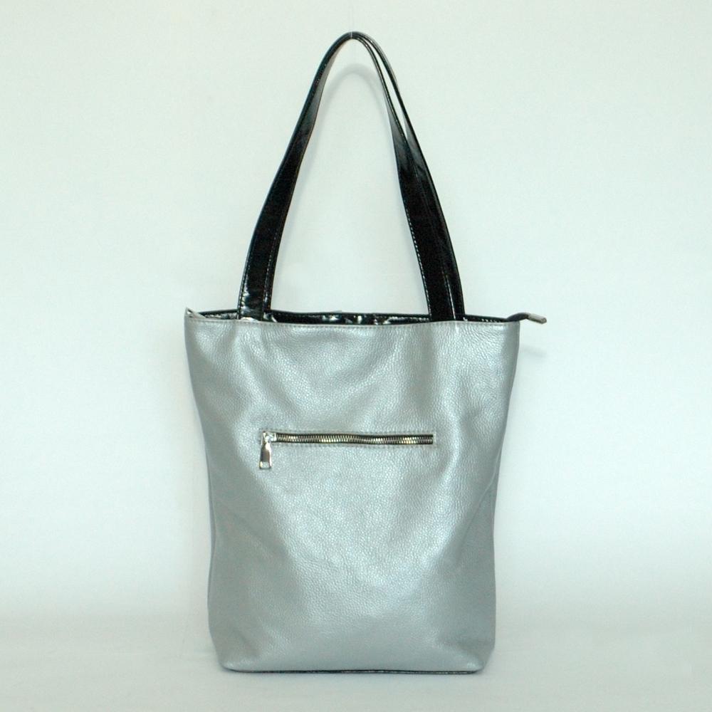 Женская кожаная сумка серебро/наплак М27 7