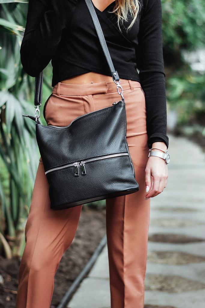 Женская сумочка из натуральной кожи кросс-боди чёрный флотар М42..