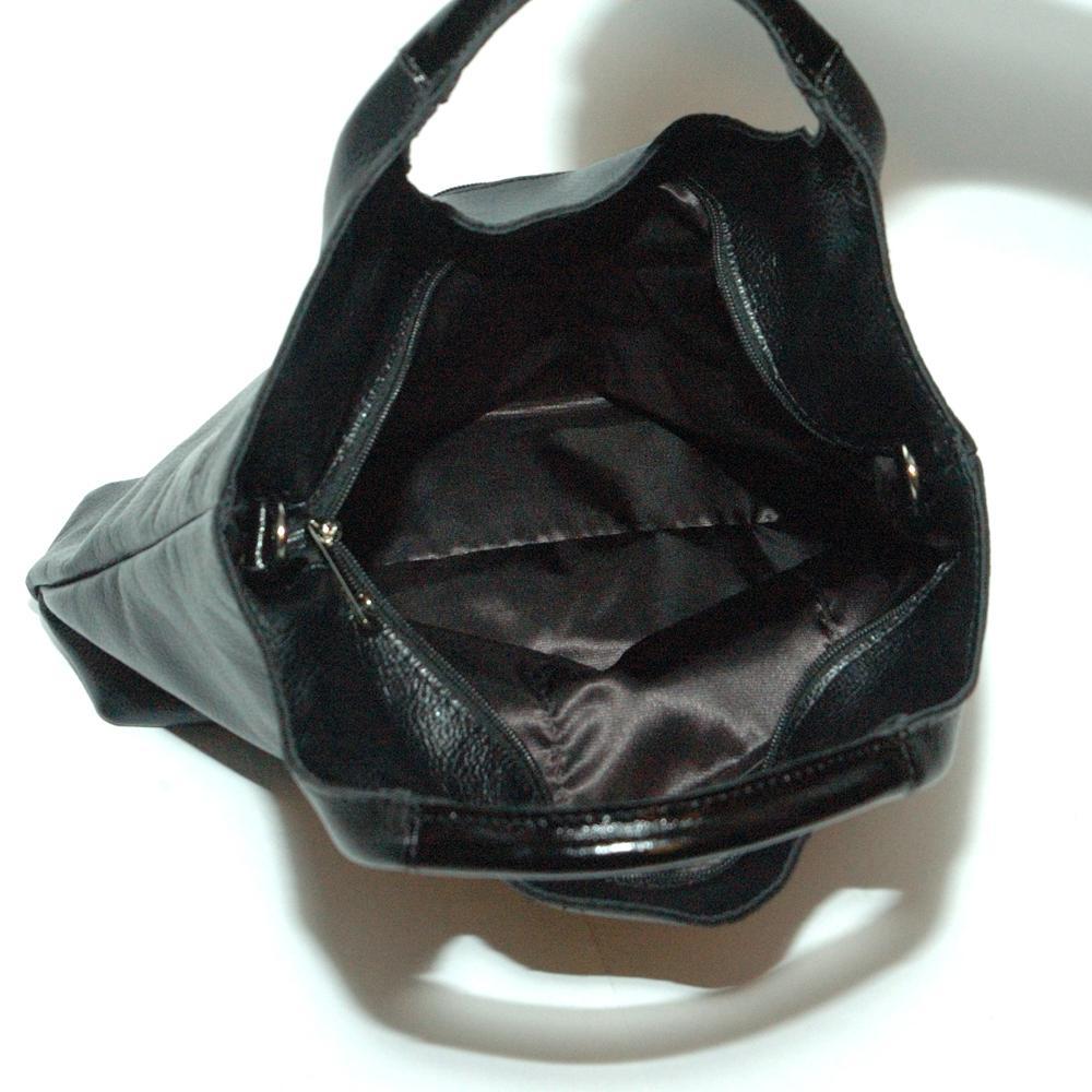 Женская сумка-хобо из натуральной кожи чёрный флотар. (М15). 3