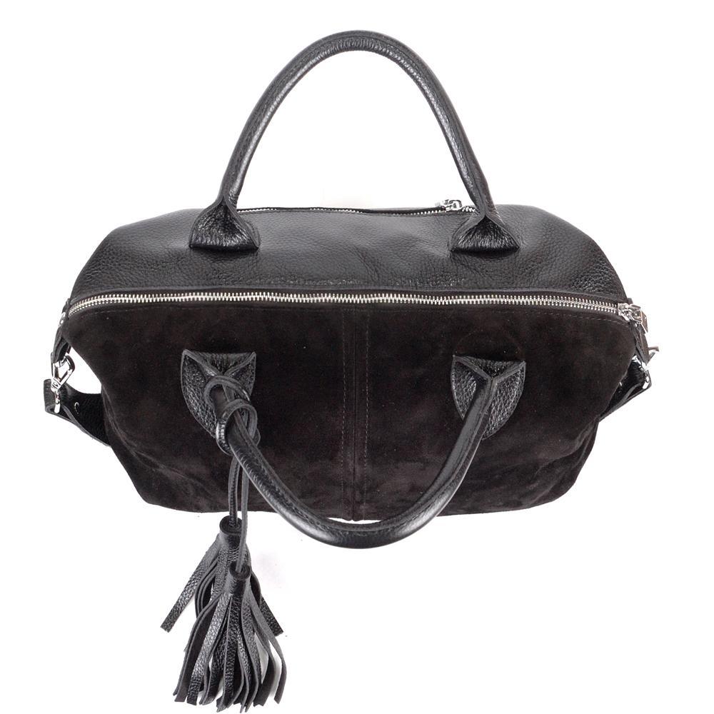 Женская сумочка из натуральной кожи чёрный замш/ флотар (М20). 1