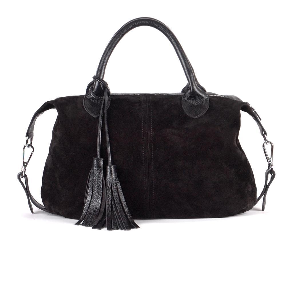 Женская сумочка из натуральной кожи чёрный замш/ флотар (М20). 4