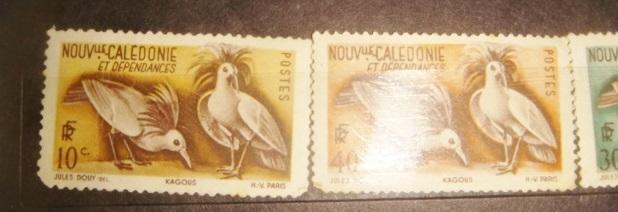 Марки Новая Каледония птицы 3 шт винтаж 50х годов. 1