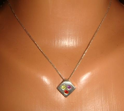 Кулон серебро винтаж с кубик с топазом, рубином и турмалином