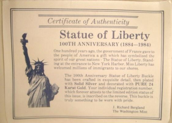 Пряжка для ремня серебро позолота 100 лет Статуе Свободы 1984 год 3