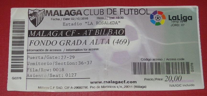 билет Малага - Атлетико Бильбао 02.10.2016 чемпионат Испании