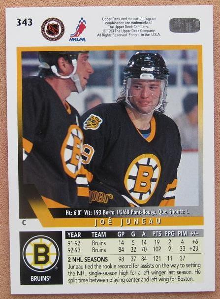 НХЛ Джо Жюно Бостон Брюинз № 343 1