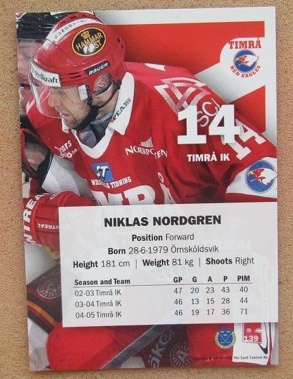 ШХЛ Никлас Нордгрен Тимро ИК Швеция № 139 1