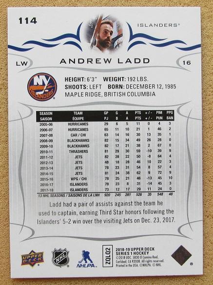 НХЛ Эндрю Лэдд Нью-Йорк Айлендерс № 114 1