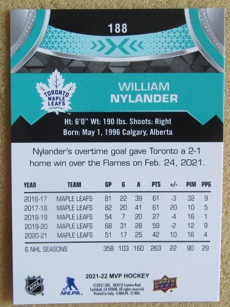 НХЛ Вильям Нюландер Торонто Мэйпл Лифс № 188 1