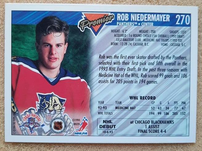 НХЛ Роб Нидермайер Флорида Пантерз № 270 1