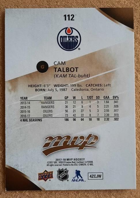НХЛ Кэм Тэлбот Эдмонтон Ойлерз № 112 1