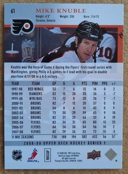 НХЛ Майк Кнубл Филадельфия Флайерз № 61 1