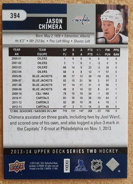 НХЛ Джейсон Чимера Вашингтон Кэпиталз № 394 1