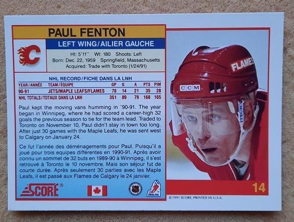 НХЛ Пол Фентон Калгари Флэймз № 14 кан 1