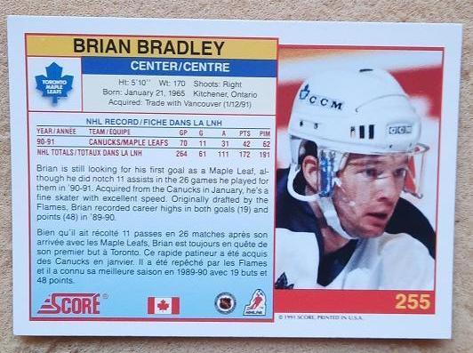 НХЛ Брайан Брэдли Торонто Мэйпл Лифс № 255 кан 1