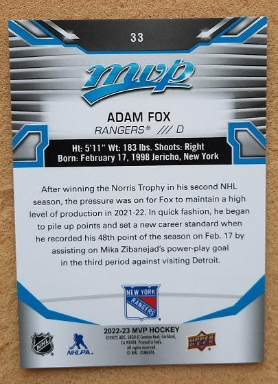 НХЛ Адам Фокс Нью-Йорк Рейнджерс № 33 1