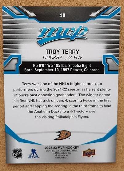 НХЛ Трой Терри Анахайм Дакс № 40 1