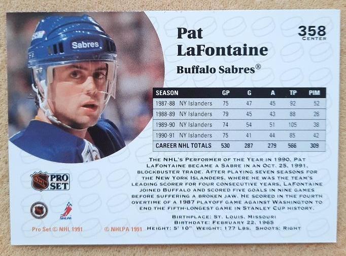 НХЛ Пэт Лафонтен Баффало Сейбрз № 358 1