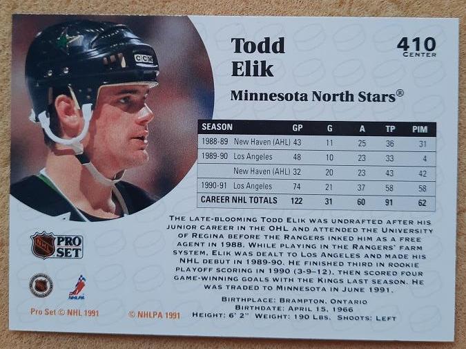 НХЛ Тодд Элик Миннесота Норт Старз № 410 1