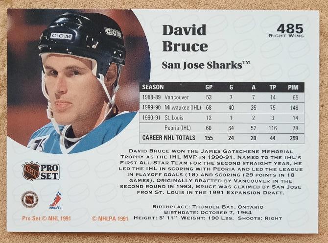 НХЛ Дэвид Брюс Сан-Хосе Шаркс № 485 1