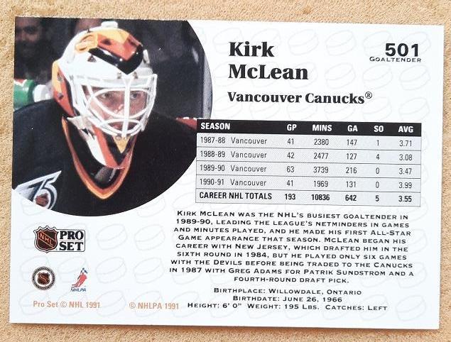 НХЛ Кирк МакЛин Ванкувер Кэнакс № 501 1