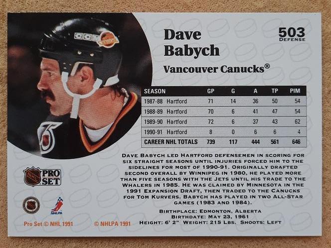 НХЛ Дэйв Бабич Ванкувер Кэнакс № 503 1