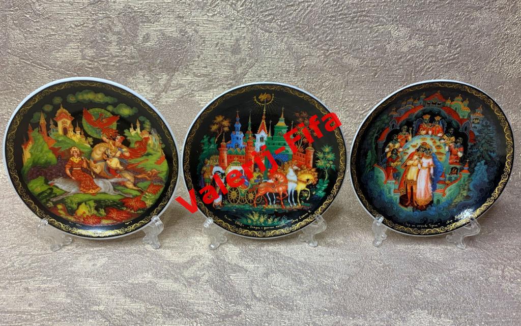 Коллекция 7 тарелок Палех (10см). Русские сказки 1