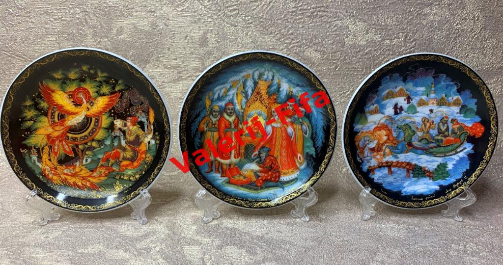 Коллекция 7 тарелок Палех (10см). Русские сказки 2