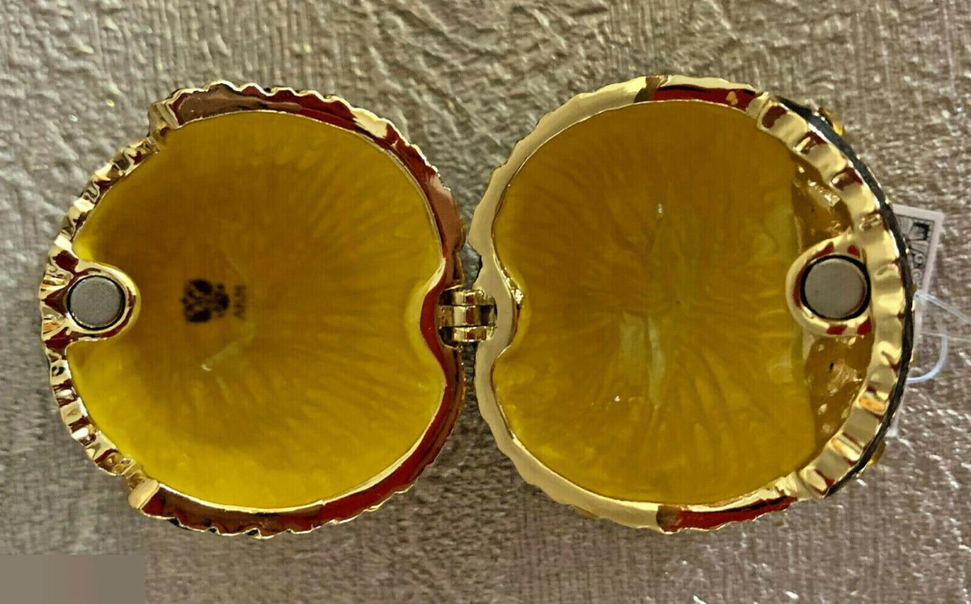 Шкатулка в стиле Фаберже Сова со стразами, 7 см., золотого цвета. 4