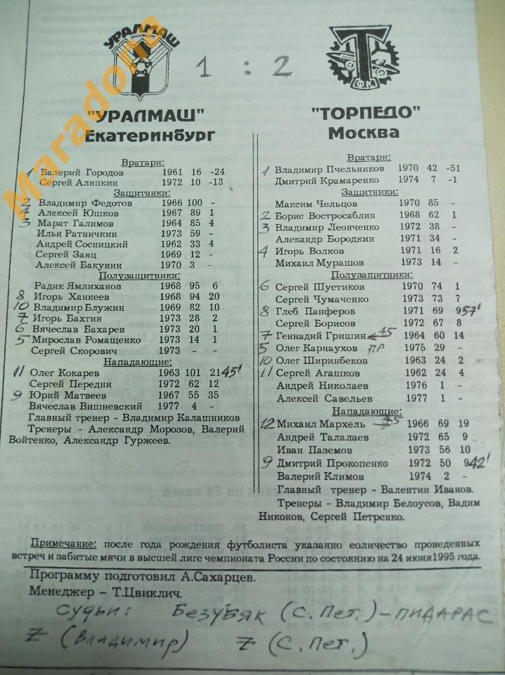 Уралмаш Екатеринбург - Торпедо Москва 1995 1