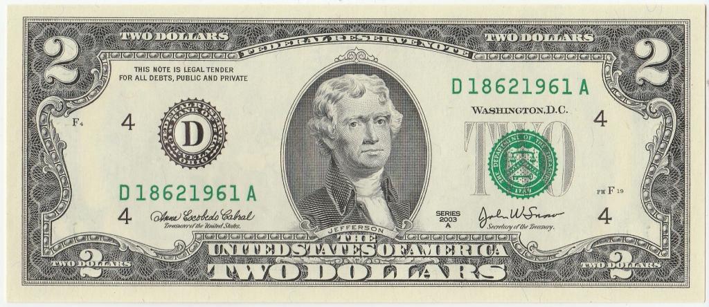 2$ доллара 2003 г. UNC Номер - Год рождения 1961г