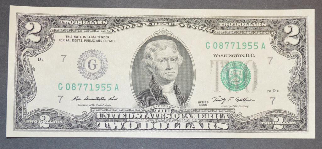 2$ доллара 2009 г. UNC Номер - Год рождения 1955г