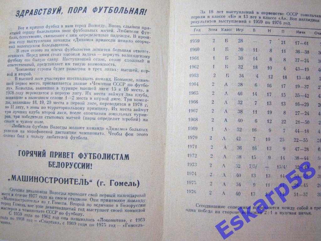 1977.Динамо Вологда-Машиностроитель Гомель 1