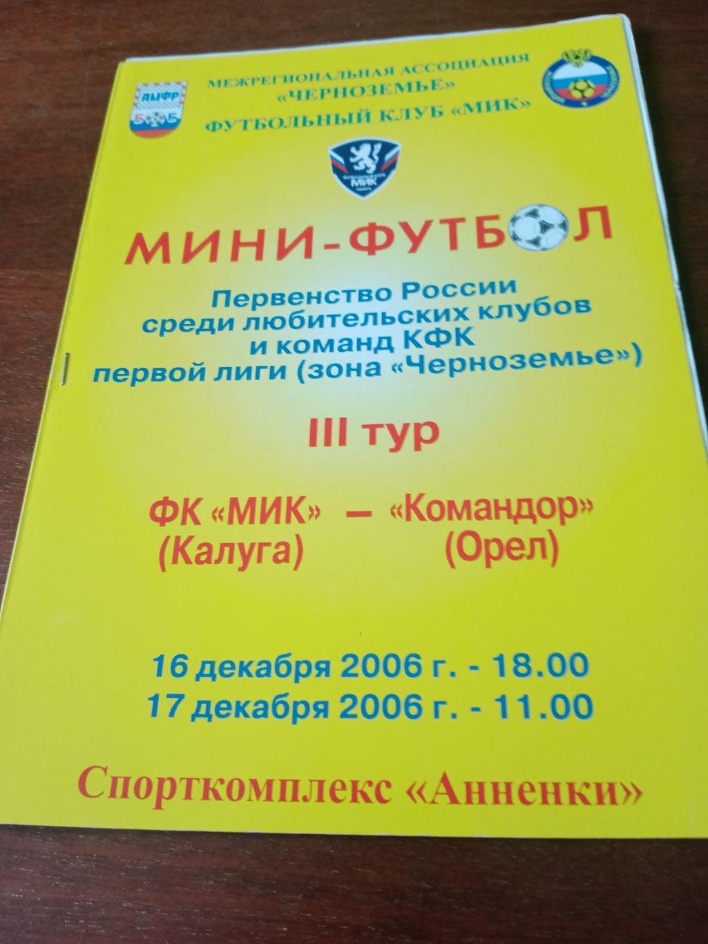 ФК МИК Калуга - Командор Орёл. 16 и 17 декабря 2006 год