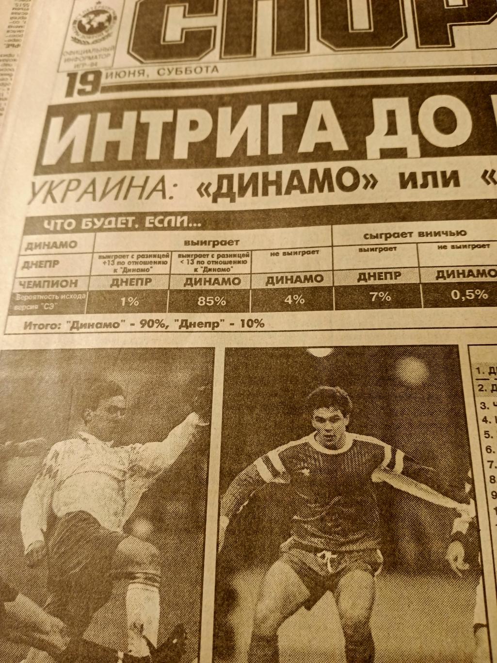 Футбол. Спорт-Экспресс. 1993 год. 19 июня