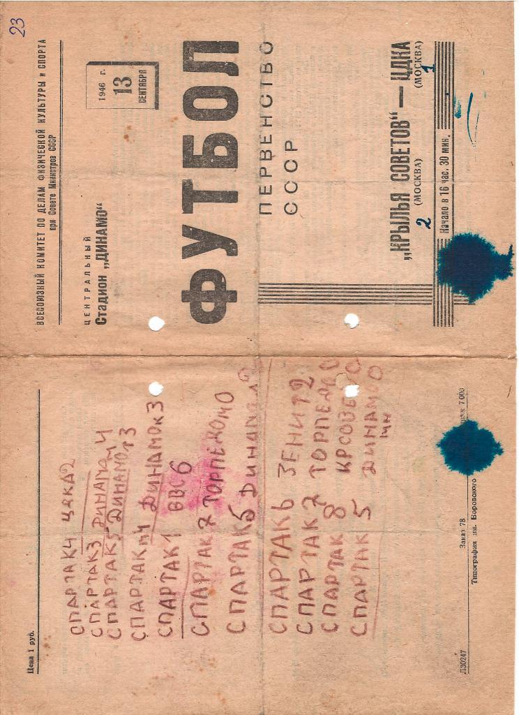 КРЫЛЬЯ СОВЕТОВ - ЦДКА 13-09-1946